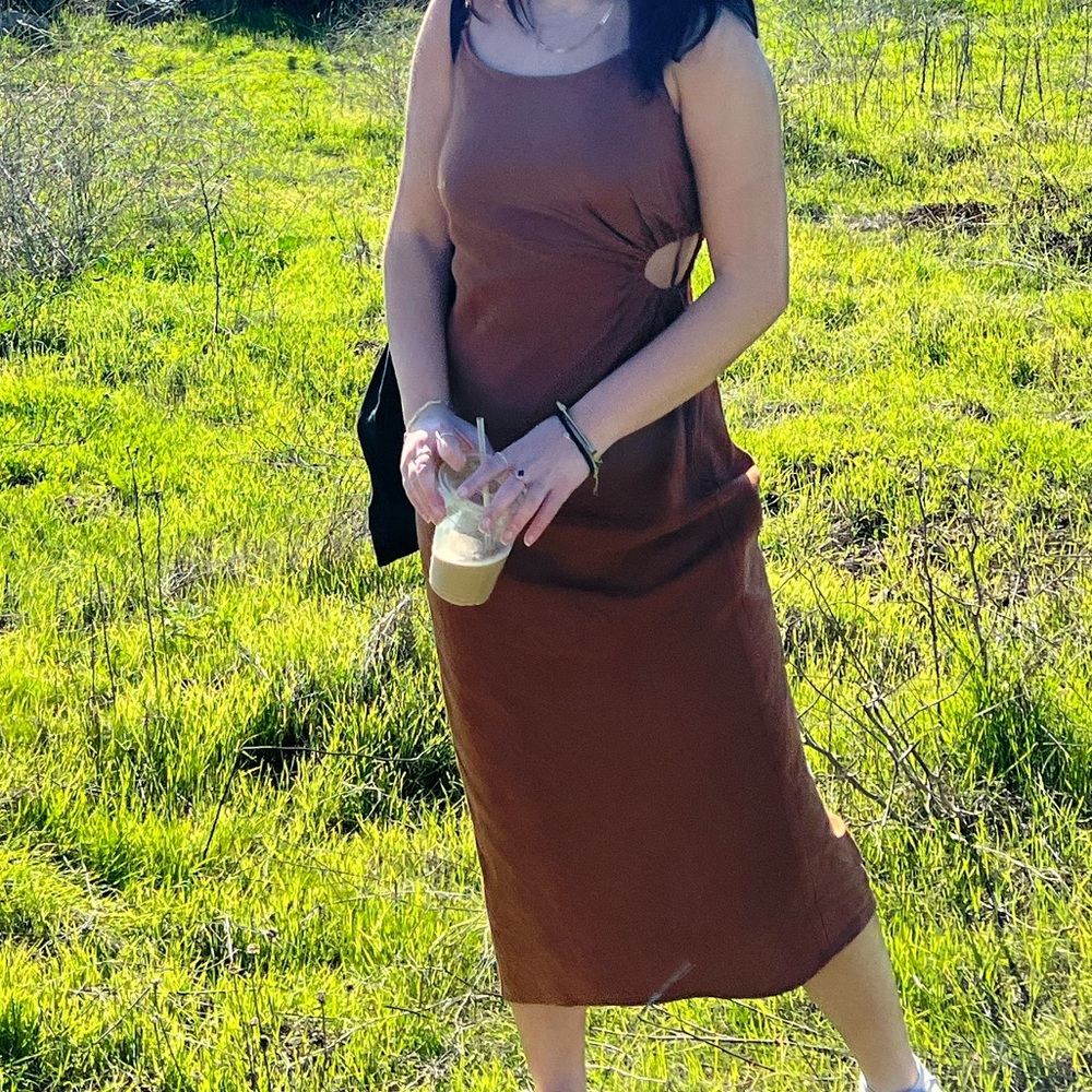 Zara brown XS maxi dress with side slit